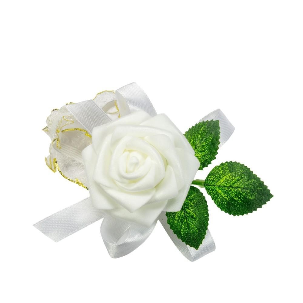 ROSA CON FIOCCO A BRACCIALE BIANCO